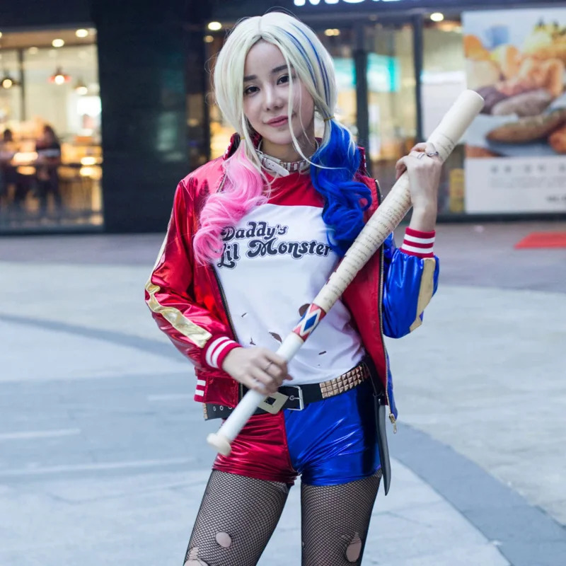 Anime Harley Quinn Cosplay - 自殺コスプレアニメハーレーコスチュームクインフローズンドレス子供大人スーツポップトップス分隊アクセサリー女性用NM34