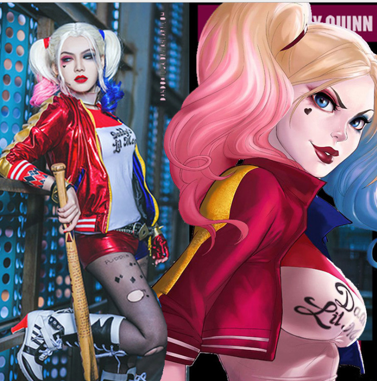 Anime Harley Quinn Cosplay - ハロウィン スーサイド・スクワッド コスチューム ハーレイ・クイン ピエロガール コスプレスーツ