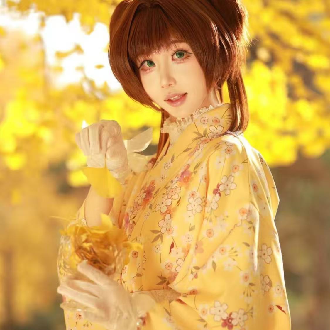かわいいアニメ着物女の子用黄色花柄伝統的な和服カーニバルパー - Asian Cosplay Anime のレビューと価格