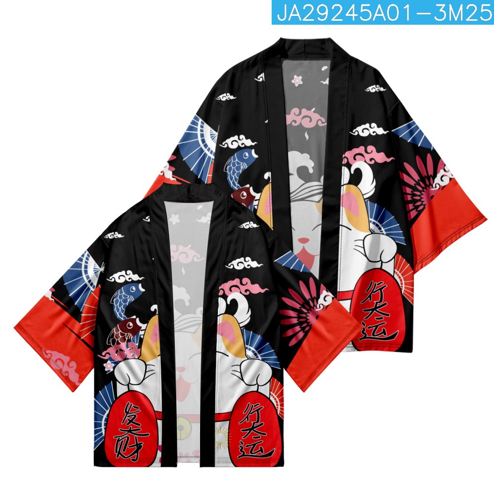 浴衣コスプレ猫プリントカーディガンサムライシャツ服伝統的な羽 - Asian Cosplay Anime のレビューと価格