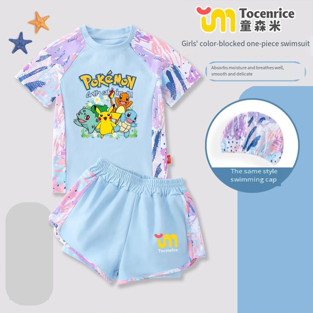 かわいいポケモンピカチュウキッズガールズ水着セット半袖トップ - Anime Cosplay Toddler のレビューと価格