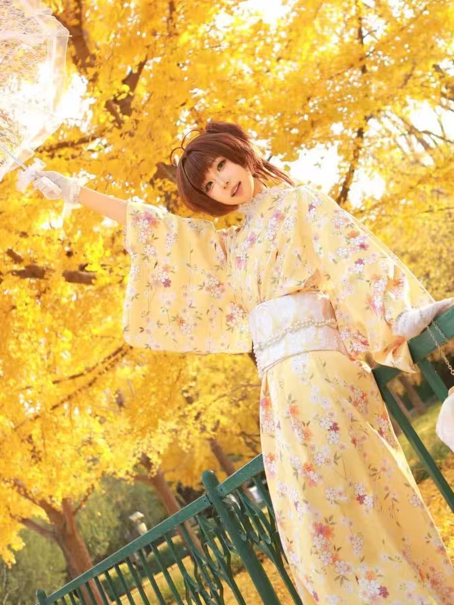 かわいい黄色の着物女の子和風アニメ浴衣ローブカーニバルストリ - Asian Cosplay Anime のレビューと価格